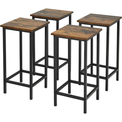 Costway – Lot de 4 tabourets de bar marron – Hauteur 62 cm – Bois composite et fer – Repose-pieds antidérapants – Design vintage pour cuisine et café (1/5)