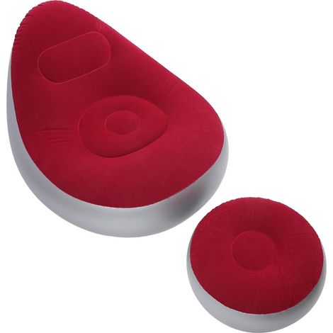 Canapé Gonflable Pliable avec Repose-pieds, Fauteuil Lounge Portable en PVC et Flocage pour Intérieur Extérieur Camping Rouge (1/5)
