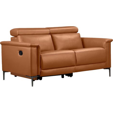 Lund-Canapé 2 places avec 1 fauteuil inclinable manuel en PU cognac (1/5)