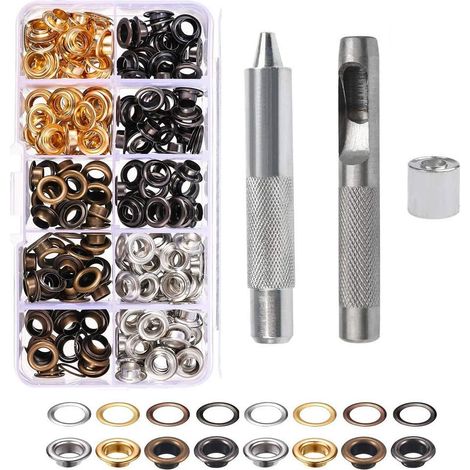 Oeillets Kit, 100 Ensembles Oeillets 10 Mm Oeillets, Kit de Réparation Bâche, avec 3 Pcs Grommet Outils à Oeillet Oeillets Kit pour Bâche, Tissu, Rideaux Fabrication (4 Couleurs) - Style B (1/5)