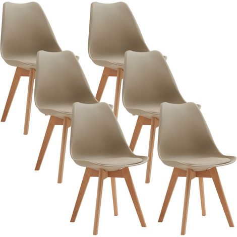 Wokaka Set di 6 Sedie da Pranzo - Gambe in legno - Sedia scandinava - Beige