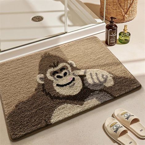 Non-Slip Bath Mat, Cute Animal Print, Absorbent for Bathroom (Orangutan, 50x80cm)