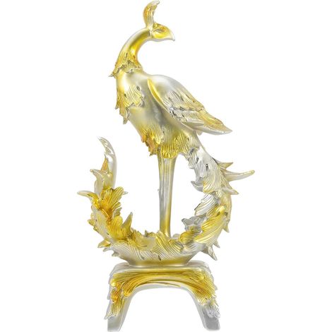 Statue de Phénix en Résine Dorée Sculpture Décorative pour Salon et Entrée Figurine D’Ornement Intérieur Décoration Maison Élégante Modèle Animal de Simulation Présent de (1/5)