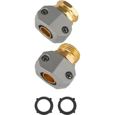 Lot de 2 connecteurs de tuyau d'arrosage en zinc et aluminium mâle femelle pour tuyau de 1,6 cm, connecteur d'arrêt d'eau, système d'irrigation extérieur (1/5)