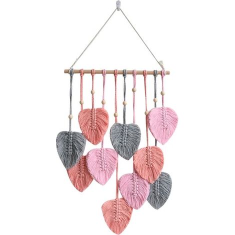 Tapiz de pared, Tapiz bohemio, Decoración de pared de tela, Tapiz de pared para dormitorio, Cuerda de algodón tejida, 9040cm, Rosa, 1 pieza (1/5)