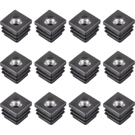 12 inserti per tubi quadrati con filettatura M8, per tubi quadrati da 0,79"x0,79" di diametro esterno, tappi per rotelle in plastica quadrati neri, tappi per estremità di sedie, tappi per piedini di m