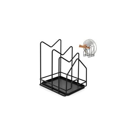 Support de planche à découper en métal noir avec égouttoir, support pour couvercle de casserole, support pour planche à découper, support de rangement pour couvercle de casserole pour ranger les