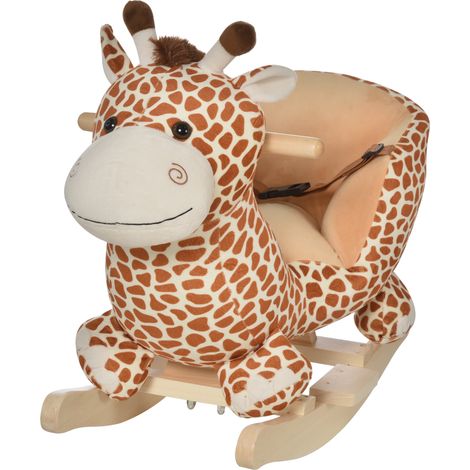 Girafe à bascule marron 18 à 36 mois avec sons et ceinture 60x33x45 cm, jouet enfant design sobre pour équilibre pratique et sécurisé