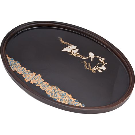 Plateau à thé en bambou, style japonais simple et élégant, en résine et noyer, pour la maison. Forme ovale L. (1/5)