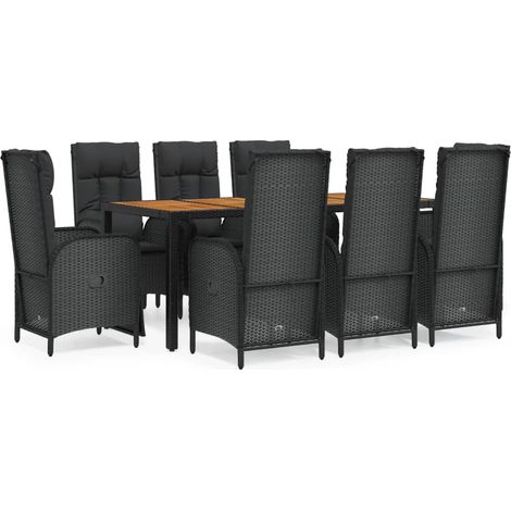 Maison Exclusive - Set da Pranzo da Giardino 9 pz con Cuscini Nero in Polyrattan