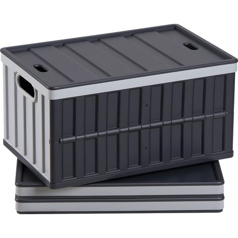 Zusammenklappbare Kunststoff-Aufbewahrungsboxen mit Deckel, 3er-Set à 65 Liter, stapelbare Boxen mit Griffen, Tragkraft je 38 kg, stabile und platzsparende Boxen für die Haushaltsorganisation (1/5)