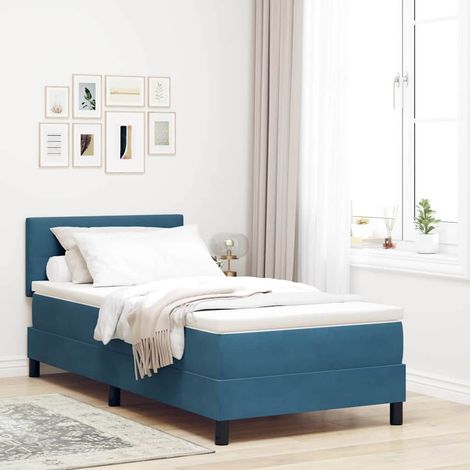 LED Boxspringbett mit Matratze Dunkelblau 90 x 200 cm Samt