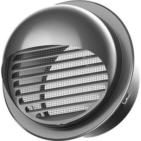Grille de ventilation en acier inoxydable : panneau à persiennes à bride de 10 cm avec moustiquaire – hotte ronde pour sortie de conduit de salle de bain (1/5)