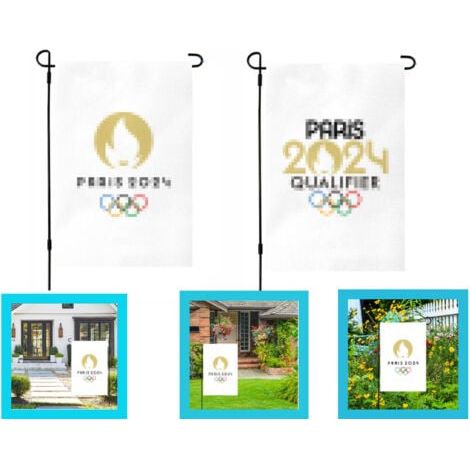 Drapeau de jardin à cinq anneaux des Jeux olympiques de 2024, 2 pièces, 30x45 cm, décoration de cour (1/4)