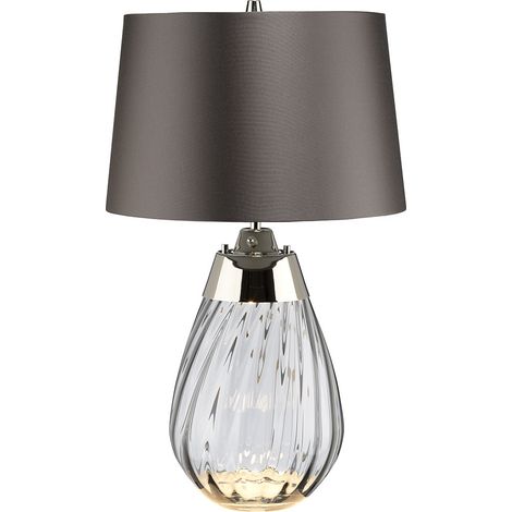 Elstead Lena 2 Leichte kleine Rauchtischlampe, rauchgetöntes Glas, Schieferschirm, E27 (1/3)