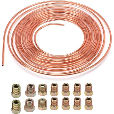 Tuyau de Frein 7.6m Placage d'alliage de cuivre Tuyau Frein Tube,OD 4,75mm, Kit de Conduite Générale de Frein 3/16" de Rechange pour Automobile avec 16 écrous (1/5)