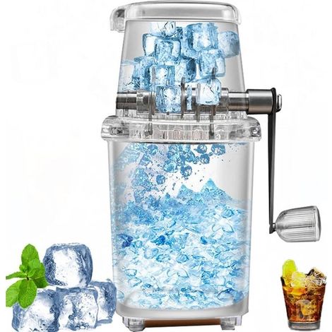 Broyeur à glace manuel – Rasoir à glace rotatif manuel pour cocktails, neige fondue et frappe, broyeur à glace chromé pour thé glacé et café, capacité de 1,25 l (1/5)