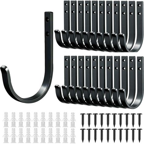20 Pièces Crochets Muraux Métalliques Patères Noires Résistantes à Visser Supports Muraux pour Manteaux Serviettes et Sacs Entrée Chambre Salle de Bain avec 20 Vis Noir