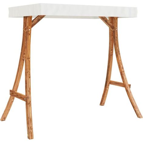 Une balançoire avec un toit couleur crème. Fabriquée en bois courbé avec un placage en teck. (1/5)