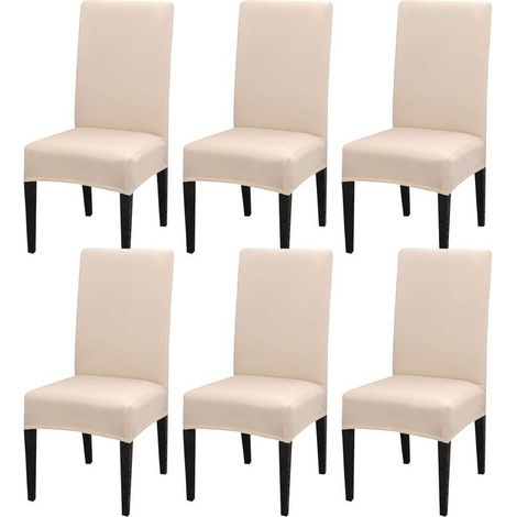 Juego de 6 fundas elásticas para sillas – Lavables a máquina – Material suave y elástico – Para sillas de comedor y restaurante – Beige (1/5)