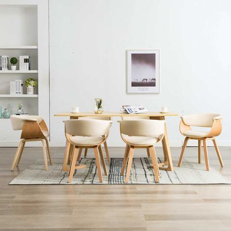 vidaXL Sillas de comedor 6 uds madera curvada y cuero sintético crema (1/5)