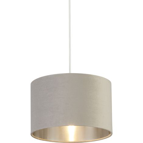Paralume Contemporaneo Tamburo Acciaio Grigio Velluto Grigio 1 Luce D28Cm (1/4)