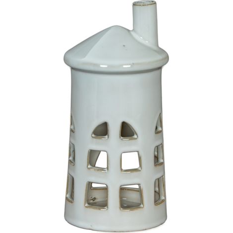 Rhea Medium Lighthouse Tealight Candle Holder - Ceramic - L11 x W11 x H23 cm - White