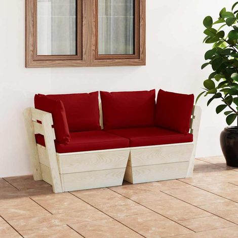 vidaXL Canapé palette à 2 places de jardin avec coussins Bois d'épicéa (1/5)