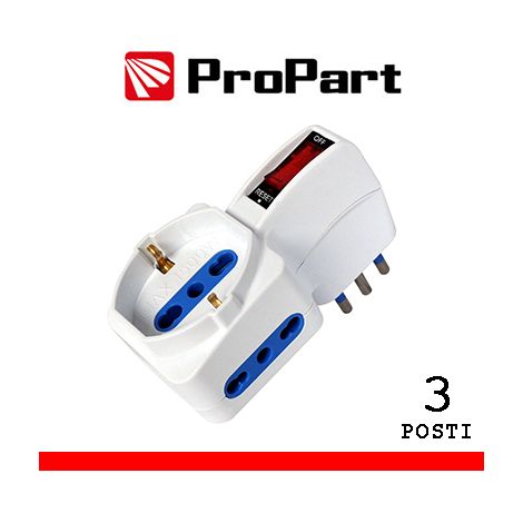 Adattatore 3pos bipasso/schuko spina10A salvaspazio + inter.