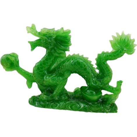 Statue de dragon chinois, petite figurine décorative en résine, ornements miniatures d'animaux, décoration de bureau ou d'intérieur, artisanat-Green