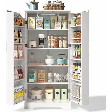 CHICFURN Aparador de cocina 60 x 35 x 128 cm, MDF blanco, LED con sensor (1/5)