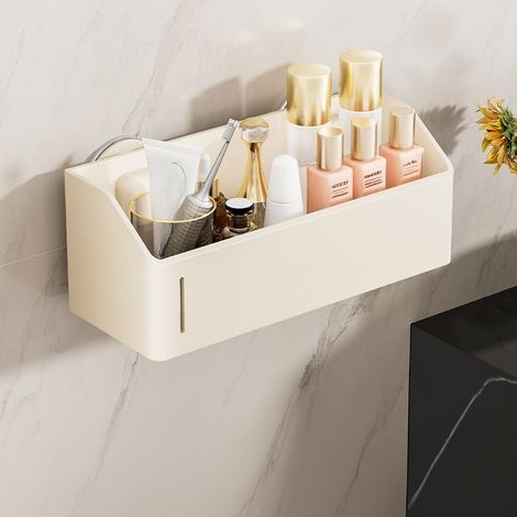 Étagère à Ventouses Sans Perçage pour Salle de Bain, Fixation Murale, Matériaux Durables, blanc crème Grande étagère 299.511.5 cm (1/5)