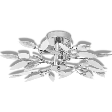 Ceiling Lamp White & Transparent Acrylic Crystal Leaf Arms 3 E14 Bulbs vidaXL