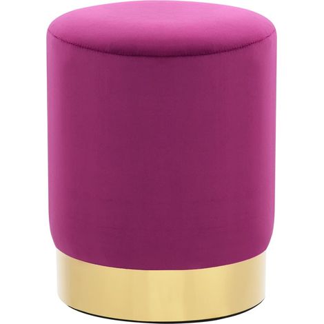 Tabouret bas design velours violet et metal doré Sinza (1/4)