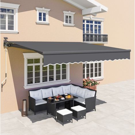 Tenda da sole a bracci 395x300 cm grigio in alluminio con luci LED solari e inclinazione regolabile (1/5)