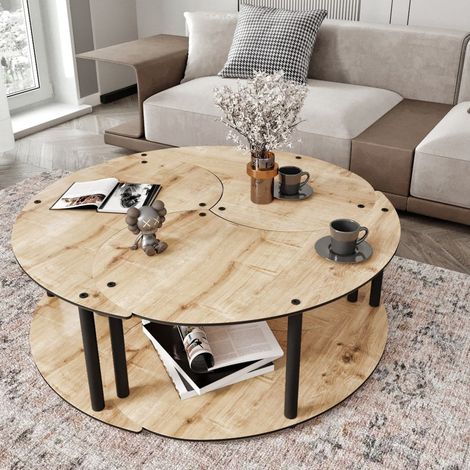 Wohnzimmertisch Gignese, Modulbar, 3 Fächer, Rund, 70x70x38h cm, Eiche Braun (1/5)