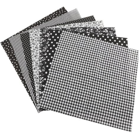 Lot de 7 coupons tissu, coton imprimé, carrés prédécoupés 50x50cm, noir, pour patchwork, couture, décoration maison (1/5)