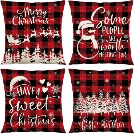 Housse de coussin - - Noël - 4PCS - 45x45 cm - Motifs classiques - Blanc (1/5)
