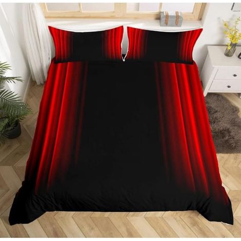 Housse De Couette - 140x200 cm - Parure De Lit Enfants Et Adolescents - Rouge Et Noir - Avec 2 Taies Doreiller 65x65 cm