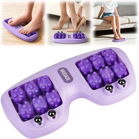 Rouleau massage pieds, masseur, éperon calcanéen, anti-stress, bois, 12 rouleaux, 4 aimants (1/5)