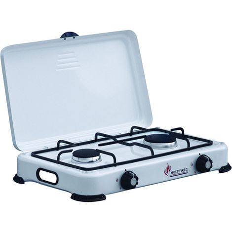 Réchaud à gaz 2 feux 3200W – Brûleurs fonte amovibles – Couvercle – Connexion butane ou propane – Idéal pour camping – Intec
