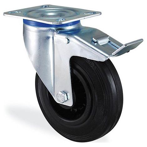 Roulette pivotante à frein caoutchouc noir diamètre 160mm charge 135kg