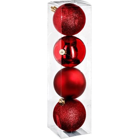 Paris Prix - Lot De 4 Boules De Noël colorama 8cm Rouge