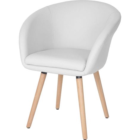 Chaise de salle à manger cuisine design rétro scandinave en PVC blanc pieds clair 040002373