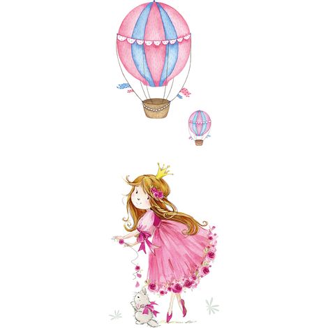 Papier peint panoramique rose pour chambre fille | Tapisserie panoramique enfant original | Papier peint panoramique design motif princesse - 267 x 100 cm (1 pièce) (1/3)