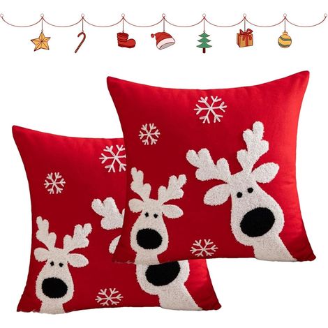 Lot de 2 taies d'oreiller de Noël, housse de coussin festive, taie d'oreiller d'hiver, décoration de Noël, housse de coussin festive, décoration (1/5)