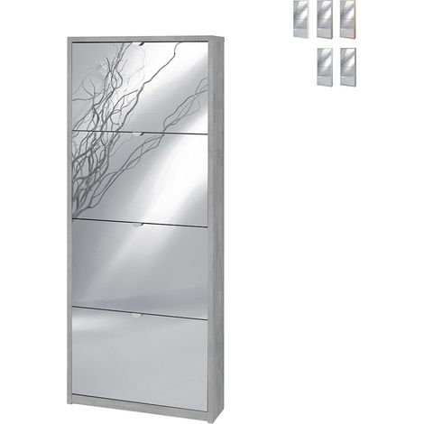 Platzsparender schmaler Schuhschrank mit vier Spiegeltüren Beton Cemento 63x18x h154 cm (1/5)