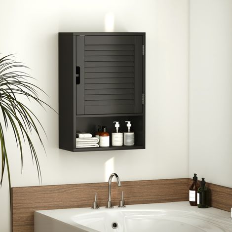 Wandhängender Badezimmerschrank mit verstellbarem Einlegeboden und Soft-Close-Tür, 40 x 20 x 60 cm, Schwarz