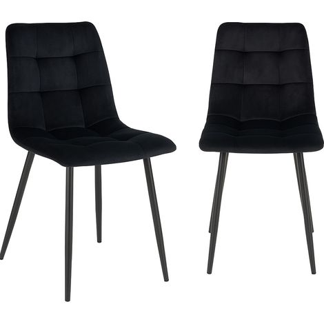Lot de 2 chaises de salle à manger MODA – Velours capitonné et pieds en acier noir-Noir (1/5)
