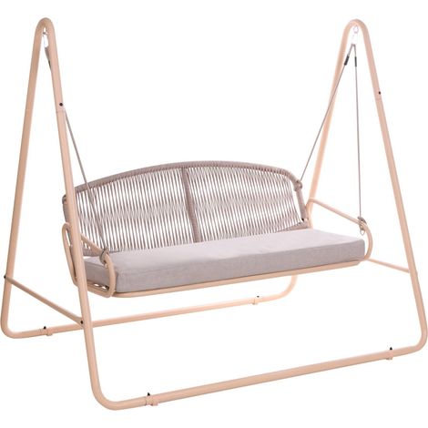 Balancelle de Jardin Moderne Structure en Acier 2 Places Coussin en Oléfine Dossier Corde Tressée Blanche Norcia (1/5)